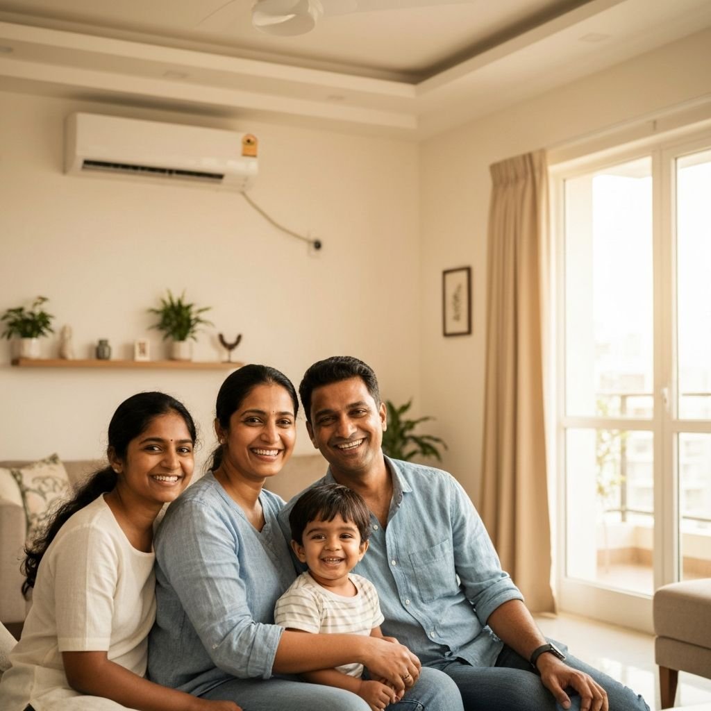 Happy Service Booking customer family in Bangalore with Kent RO water purifier and Daikin AC service
